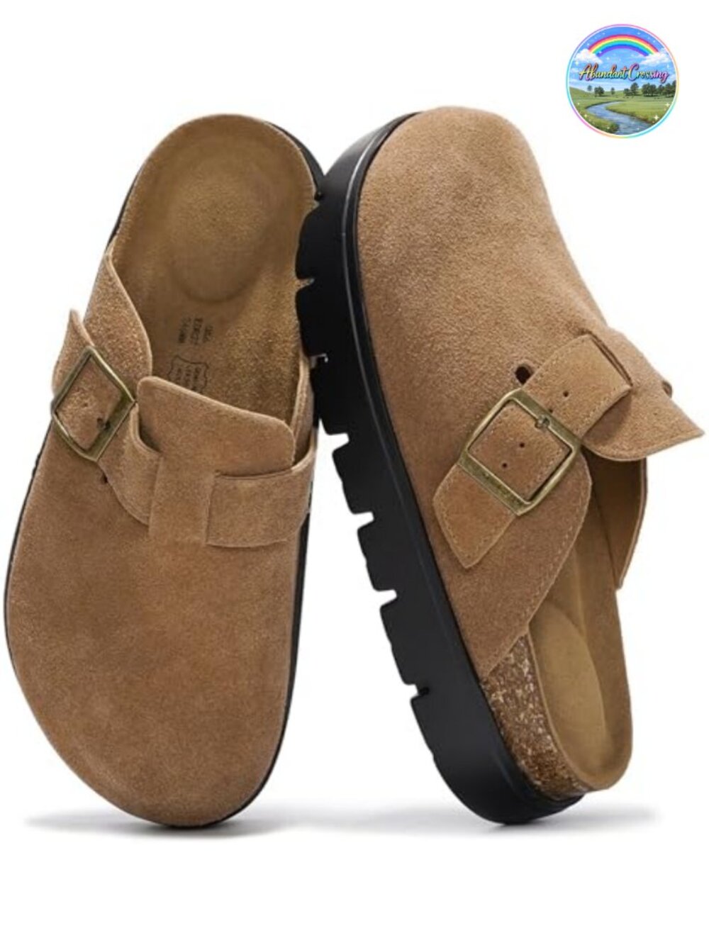 Genuine Leather Platform Clogs Slip On Comfort Cork Footbed